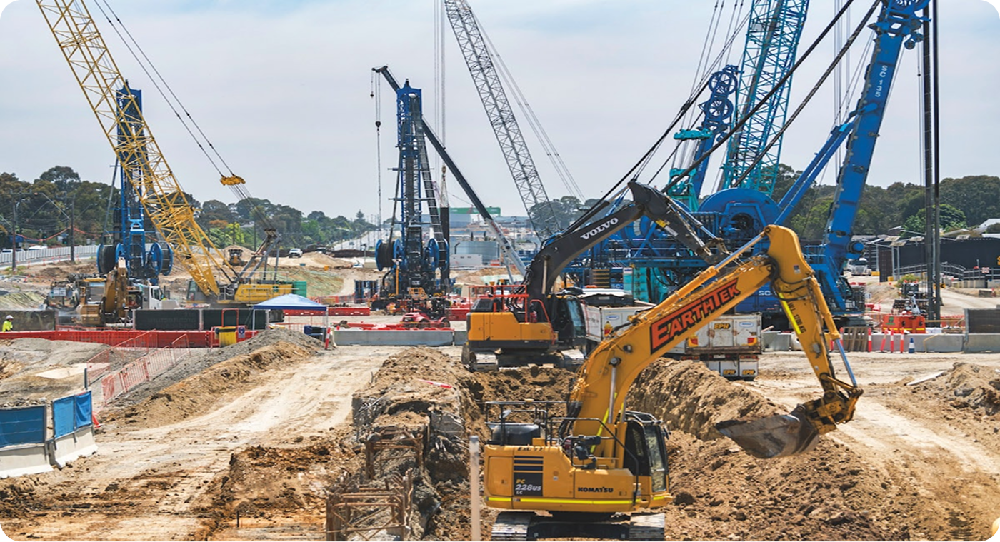 Construction cranes operating on the Spark Northeast Link Project site